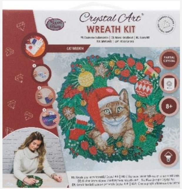 Craft Buddy CA-WR13 Crystal Art Kit Wreath 30 x 30 cm Christmas Cat