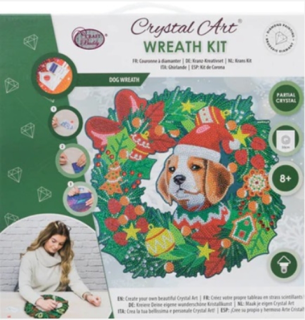 Craft Buddy CA-WR12 Crystal Art Kit Wreath 30 x 30 cm Christmas Dog