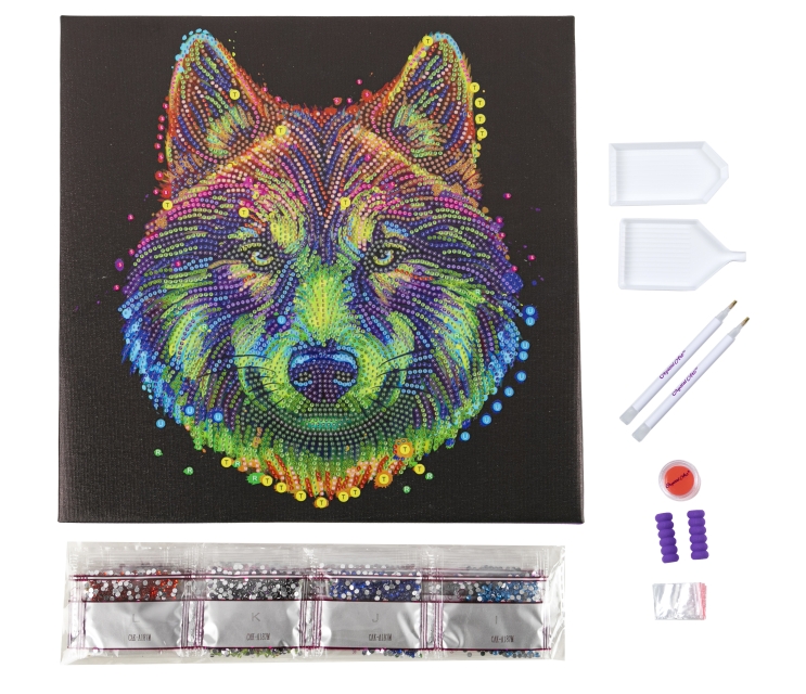 Craft Buddy CAK-A187M Framed Crystal Art Holzrahmen Colourful Wolfe