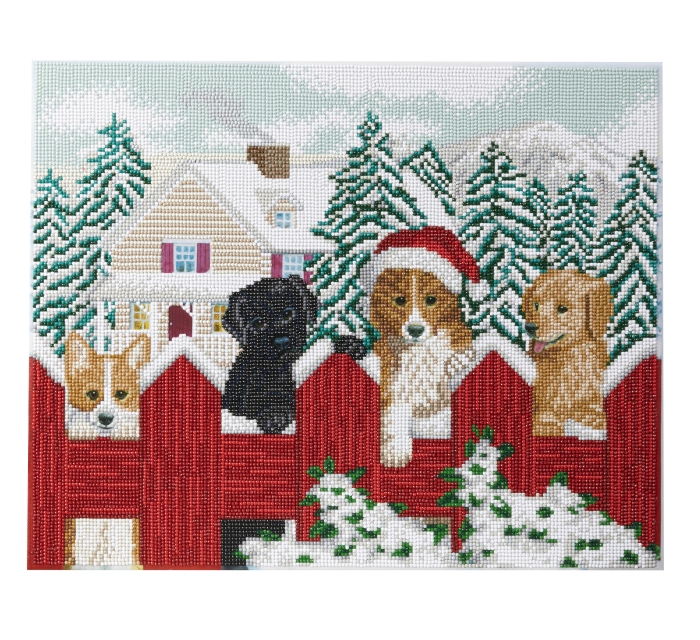 Craft Buddy CAK-4050L Crystal Art Canvas Kit Holzrahmen Christmas Pups