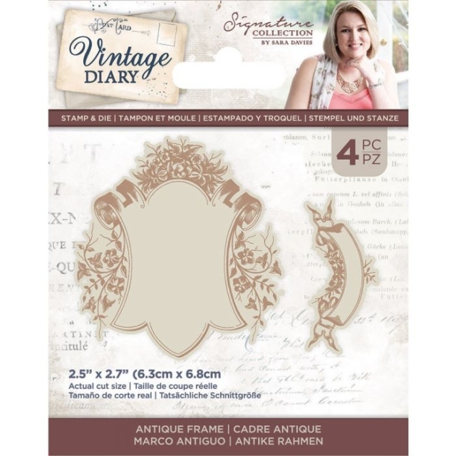 Crafters Companion Clear Stamp & Die Transparenter Stempel und Stanzschablone Vintage Diary Amtique Frame