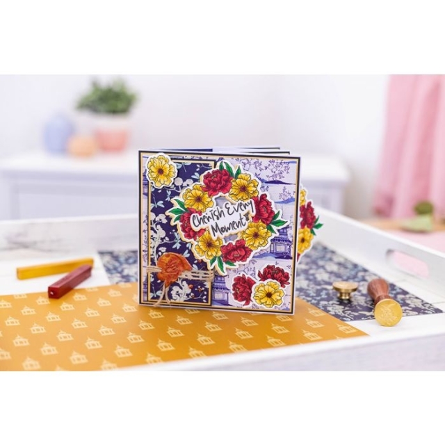 Crafter's Companion Chinoiserie Collection Stamp and Die Stempel und Stanzschablone Peony Wreath