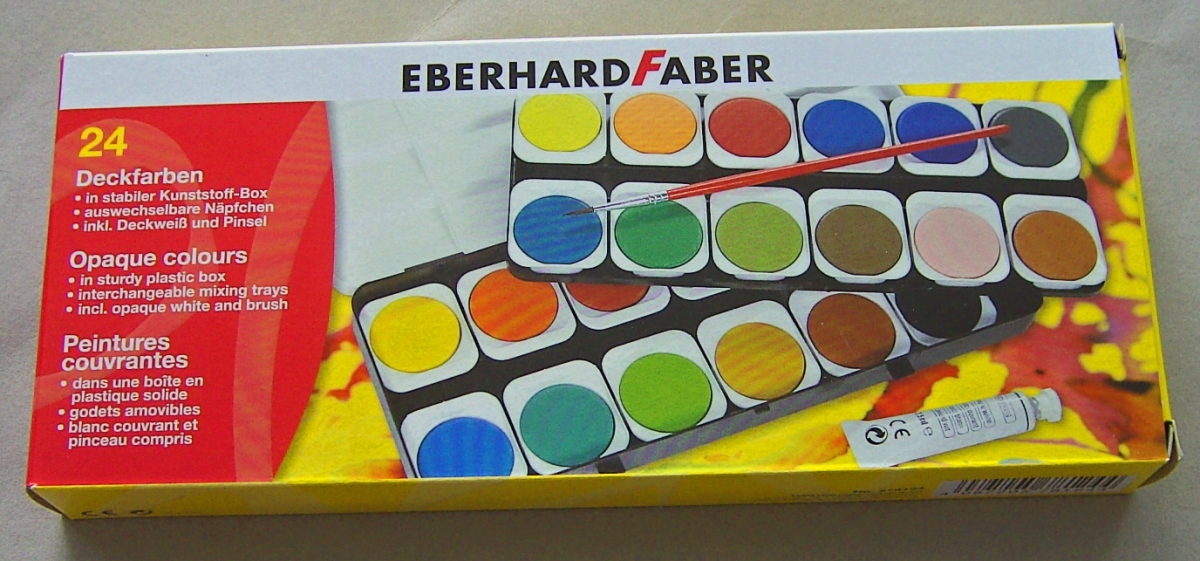 EBERHARD FABER Deckfarbkasten mit 24 Farben und 1 Deckweiß und 1 Pinsel