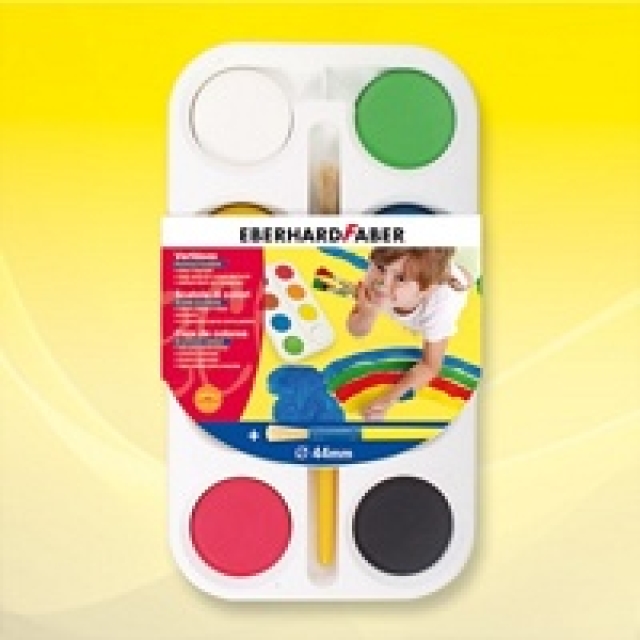 EBERHARD FABER Deckfarbkasten mit 6 Farben mit großen Tablette 44 mm