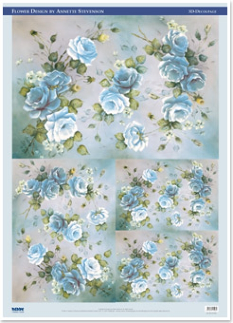 Decoupagepapier 1 Bogen, 70 x 48 cm, Rosen, blau
