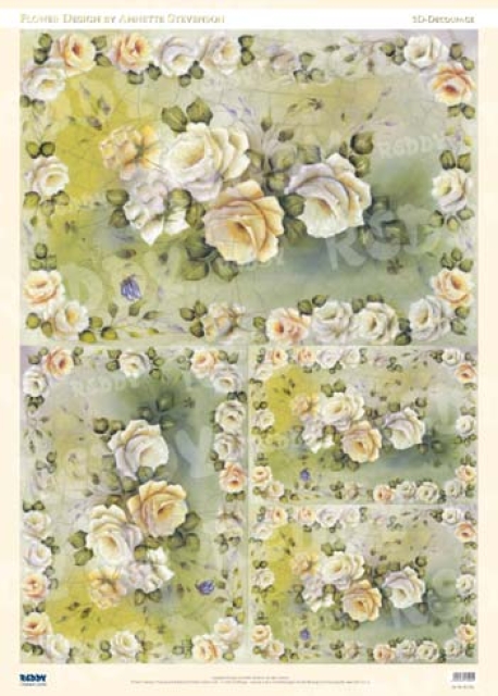 Decoupagepapier 1 Bogen, 70 x 48 cm, Rosen, weiss