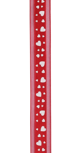 Herzband 17 mm pro Meter rot mit weissen Herzen