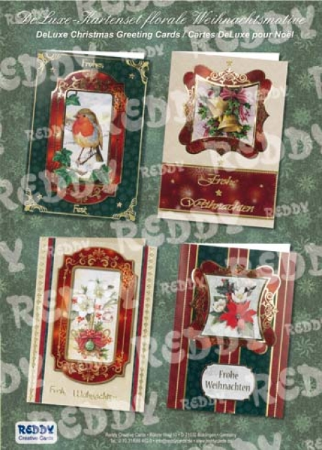 DeLuxe Kartenset für 4 Karten mit floralen Weihnachtsmotiven