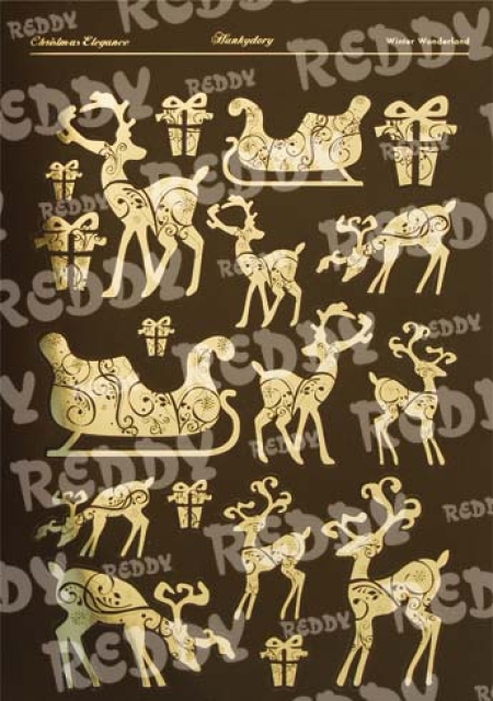 Reddy DeLuxe Stanzbogen Rentiere mit Schlitten, braun, gold laminiert