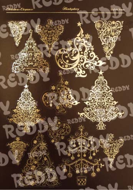 Reddy DeLuxe Stanzbogen Weihnachtsbäume, braun, gold laminiert