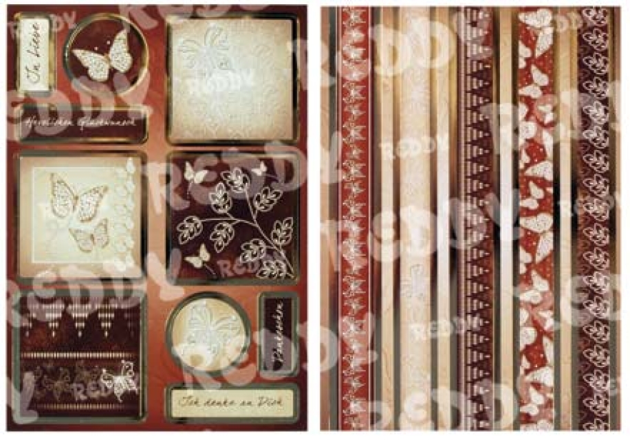 Reddy DeLuxe Stanzbogen gold laminiert, Sparkling Stones + Ränderbogen, braun-beige