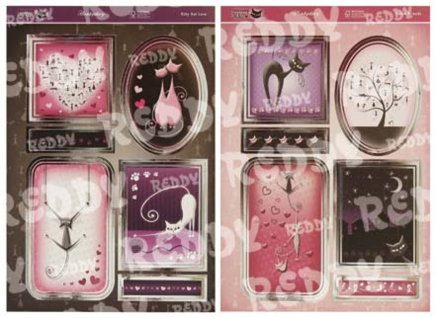 Reddy DeLuxe Stanzbogen für Katzenkarten, Kitty Kat, silber laminiert