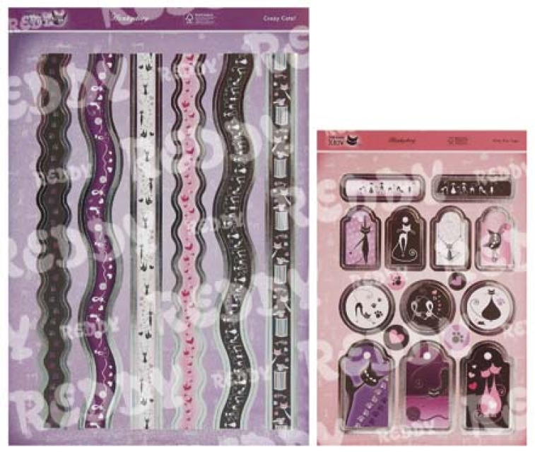 Reddy DeLuxe Stanzbogen, Crazy Catz, Ränder A4 & Motivbogen A5, silber laminiert