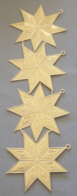 Dresdner Ornamente pro Bogen 4 große Sterne mit Öse, gold zweiseitig
