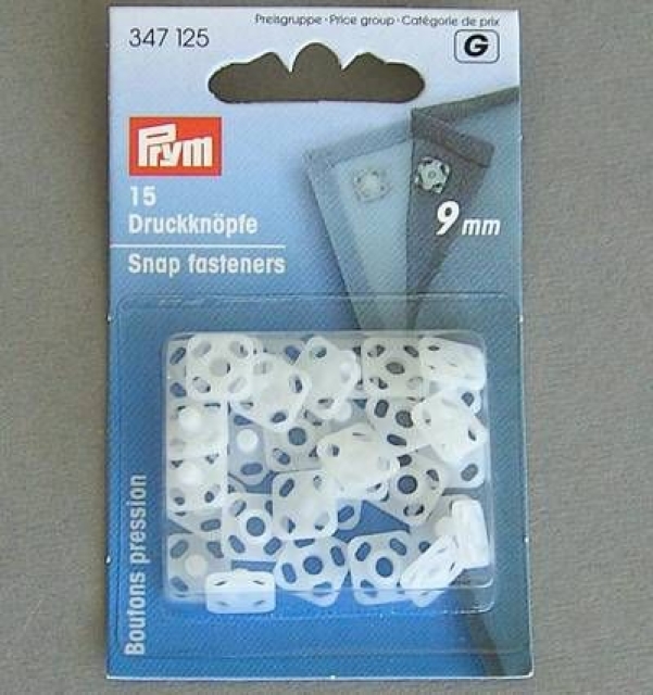 PRYM 15 Druckknöpfe Kunststoff quadratisch weiss 9 mm