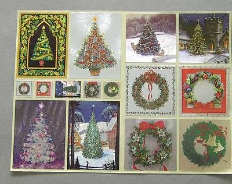 Stickerbogen A4 Weihnachtsbäume und -kränze