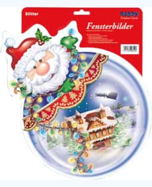 Reddy Fensterbild Kugel mit Weihnachtsmann rund 37 x 33 cm