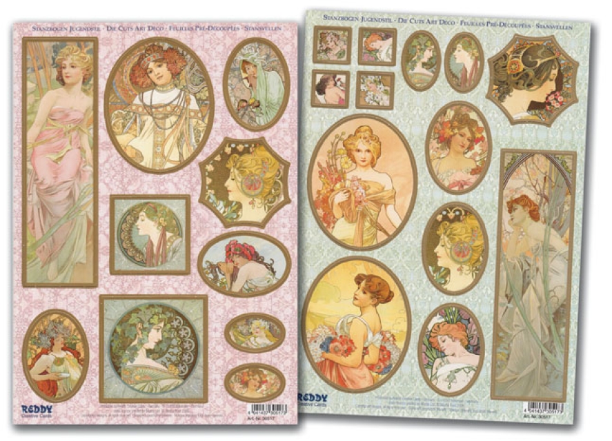 Reddy Cards Stanzbogen Jugendstil Motive mit Goldrand 2 für Prägeboard Majestic