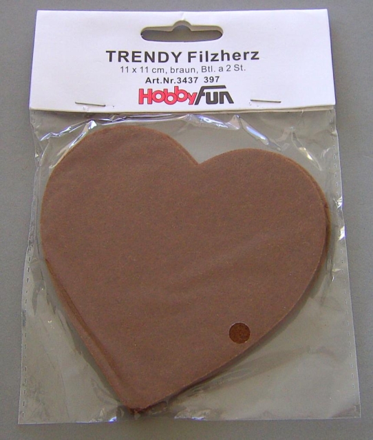 Hobbyfun Filz-Herz 11 x 11 cm braun 2 Stück