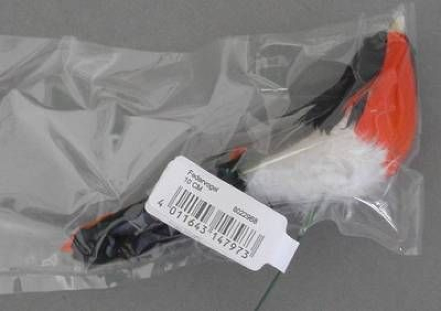 Federvogel 13 cm schwarz mit rot