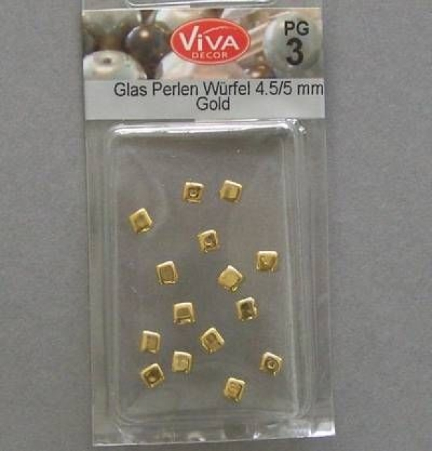 VIVA Glas Perlen Würfel 4,5/5 mm gold 15 Stück