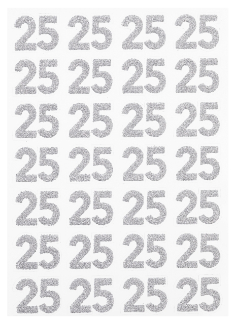 Glitzer-Sticker Jubiläumszahl 25 silber