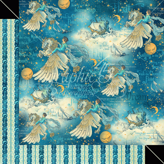 Graphic 45 Unicorn Fantasy 12 x 12 Inch Paper Doppelseitig bedruckter Bogen in 30,5 x 30,5 cm