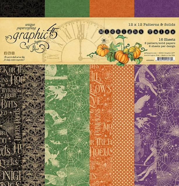 Graphic 45 Midnight Tales 12 x 12 Inch Pattern & Solids Paper Pad