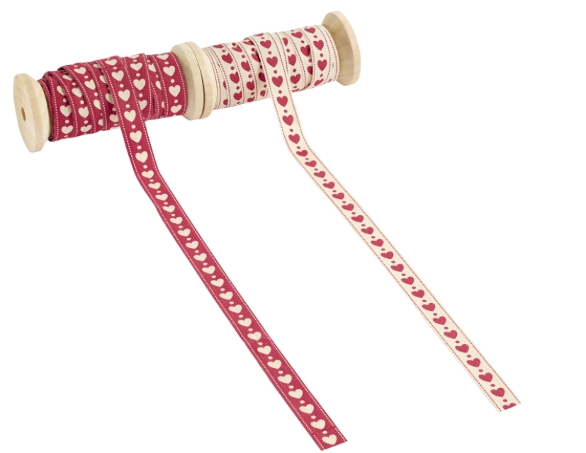 Band Herzborte 17 mm pro Meter weiss-rot