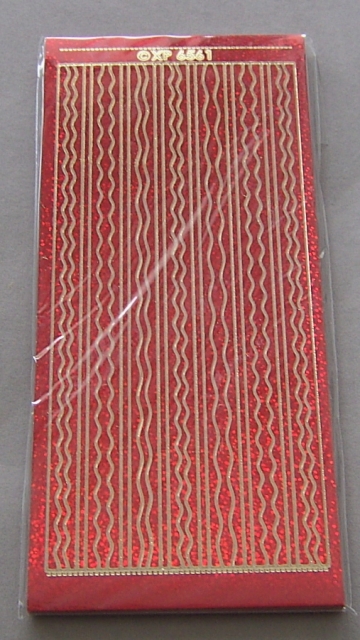 Stickerbogen 10 x 23 cm holografisch Bordüren und Wellen rot