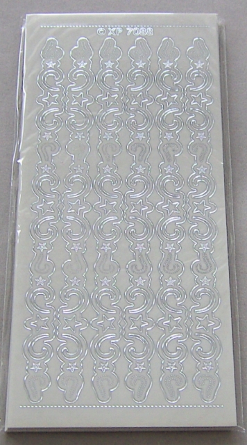 Stickerbogen 10 x 23 cm Aufkleber Transparent Sterne Ornament Bordüre silber