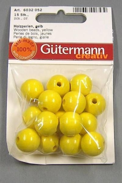 Gütermann Holzperlen gelb 15 Stück15 mm