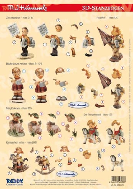 3 D Stanzbogen Zeitungsjunge, Backe backe Kuchen, Maiglöckchen, Kann schon reiten Regnet`s?, Der Pferdefreund