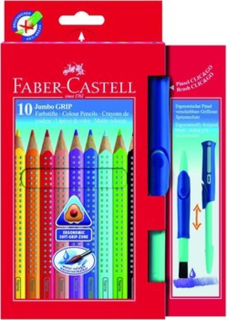 Faber-Castell JUMBO Grip 10er Etui + -Clic & Go Pinsel
