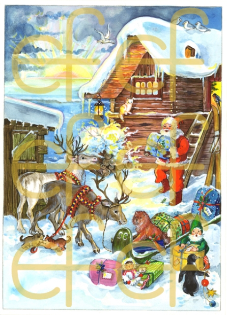 Adventskalender "Holzhaus mit Rentieren"