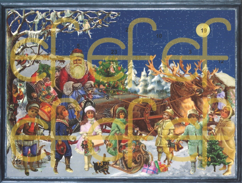 Adventskalender-Karte Weihnachtsmann mit Schlitten