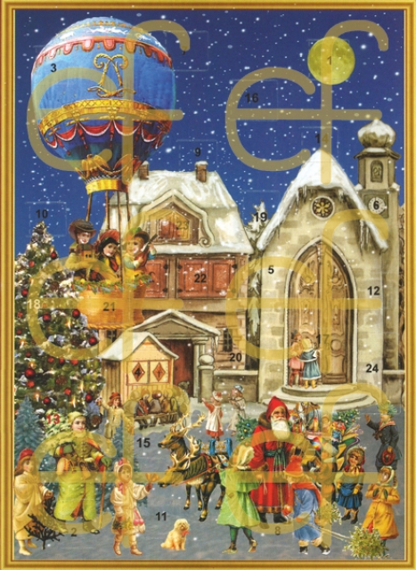 Adventskalender-Karte "Weihnachtsmarkt & Heißballon"
