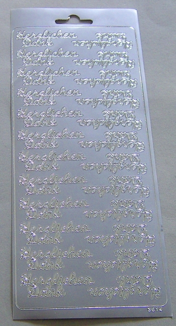 Stickerbogen 10 x 23 cm "Herzlichen Dank" silber