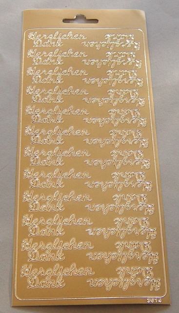 Stickerbogen 10 x 23 cm "Herzlichen Dank" gold
