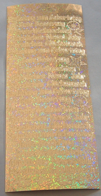 Stickerbogen 10 x 23 cm 5 verschiedene Schriften gold