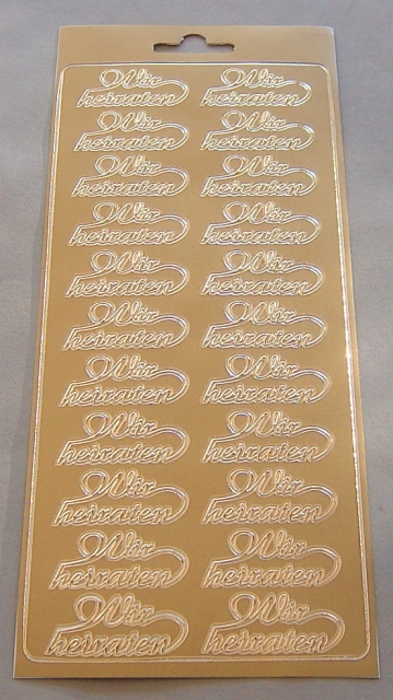 Stickerbogen 10 x 23 cm Ziersticker "Wir heiraten" gold