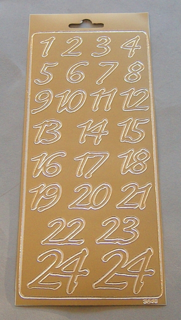 Stickerbogen 10 x 23 cm Ziersticker Zahlen 1 - 24 gold