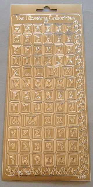 Stickerbogen 10 x 23 cm Ziersticker Alphabet / Zahlen gold
