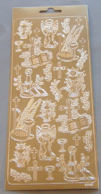 Stickerbogen 10 x 23 cm Ziersticker Kommunion / Konfirmation gold