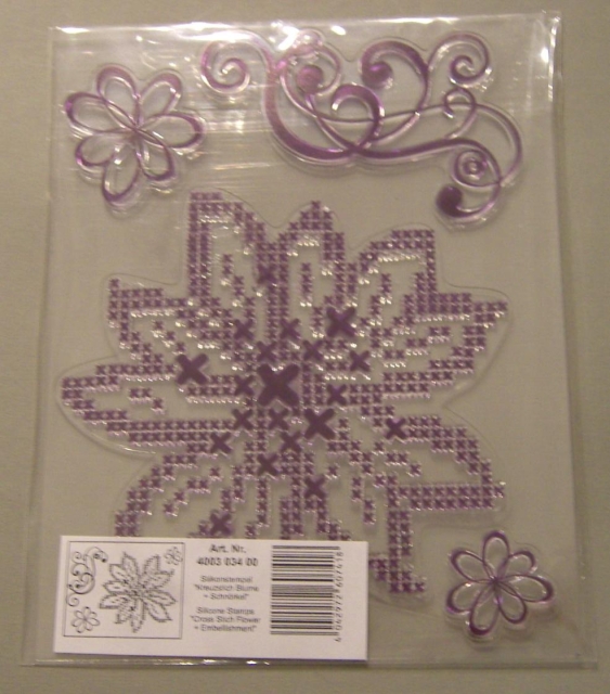 VIVA Decor Transparente Silikon-Stempel Kreuzstich Blume + Schnörkel