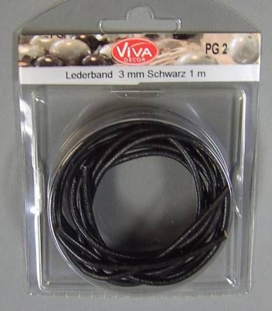 VIVA Lederband 1 Meter lang 2 Stück Schwarz 3 mm