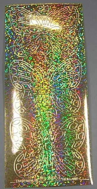 Stickerbogen 10 x 23 cm holografisch Schmetterlinge gold