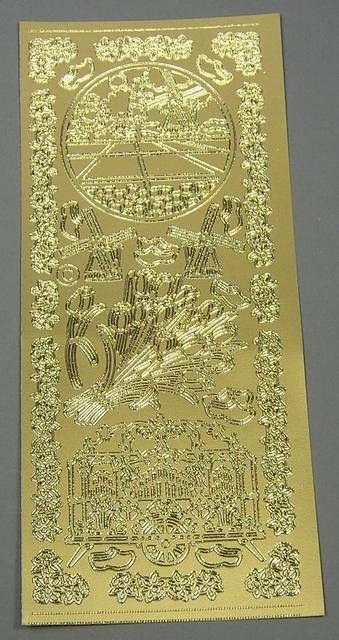 Stickerbogen 10 x 23 cm Holland:Tulpen und Mühle gold