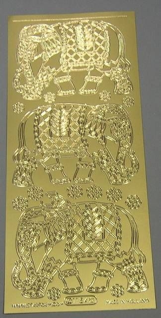 Stickerbogen 10 x 23 cm Indische Elefanten gold
