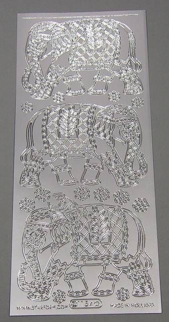 Stickerbogen 10 x 23 cm Indische Elefanten silber